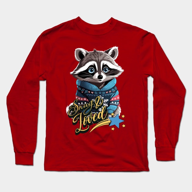 Christmas Raccoon Wearing Xmas Sweater Snug & Loved Funny Long Sleeve T-Shirt by alcoshirts